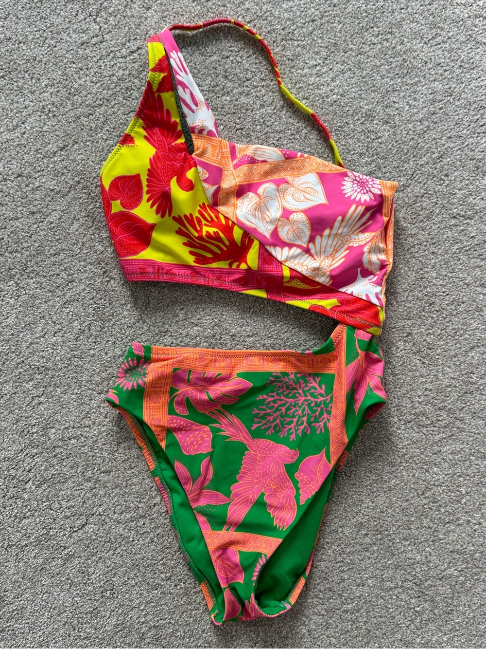Bar III Tropical One-Shoulder Swimsuit